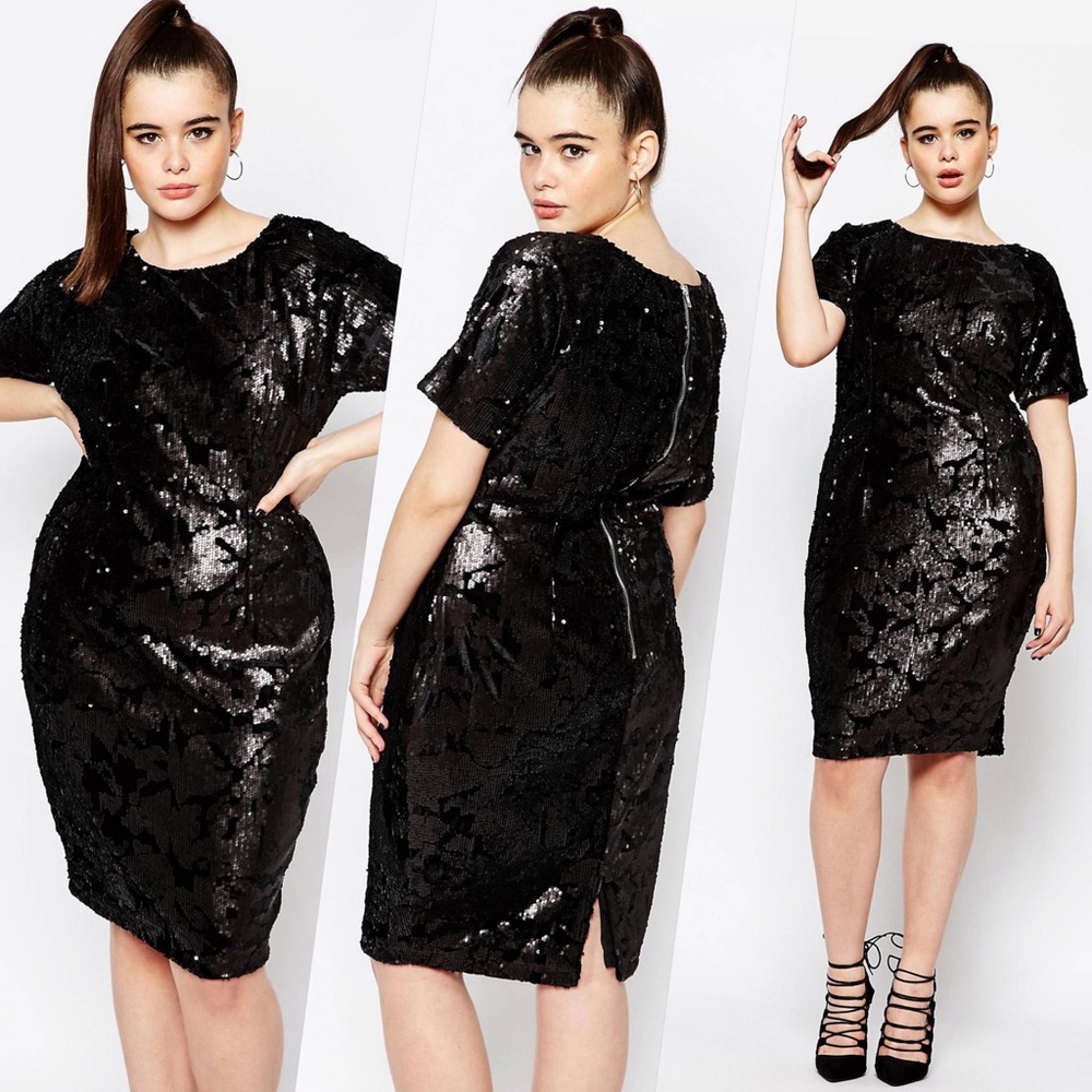 Missguided Black Sequin & Velvet Dress